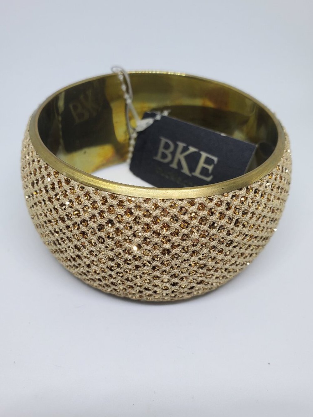 Buckle BKE Gold Glitter Cloth and Brass Wide Bangle Bracelet New Old Stock